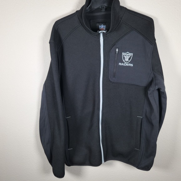 Las Vegas Raiders NFL Full Zip Mock Neck Jacket Knit Fleece Black/Size XL